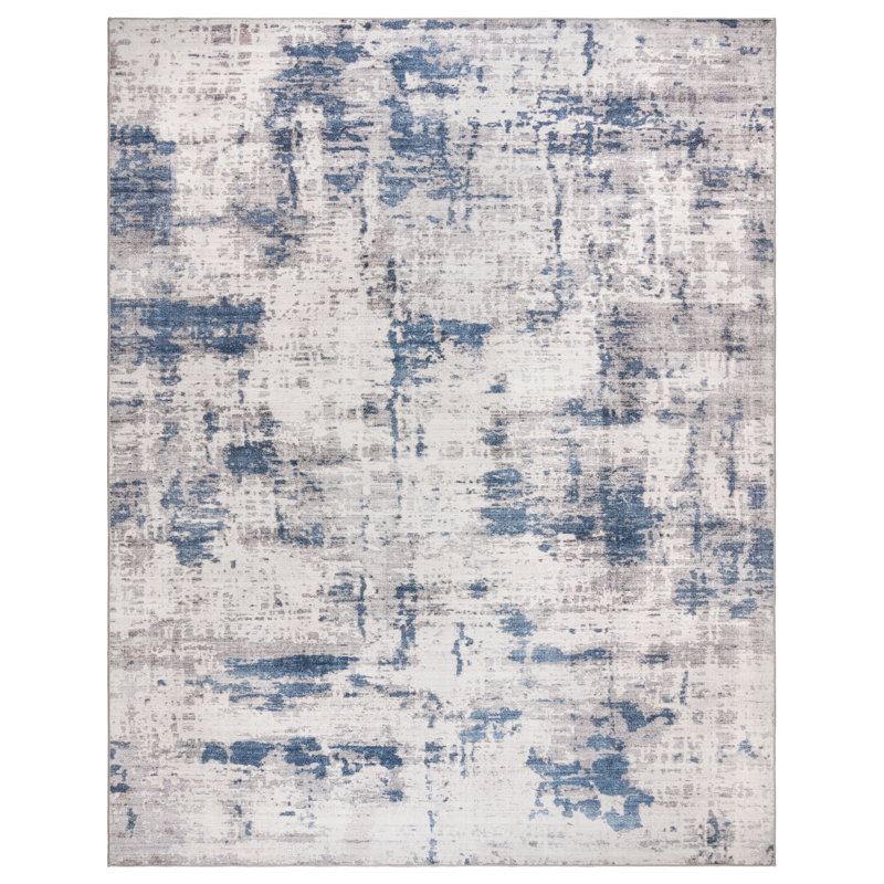 Gertmenian Crystal Print Cenis Washable Digital Print Blue/Ivory Modern Abstract Area Rug